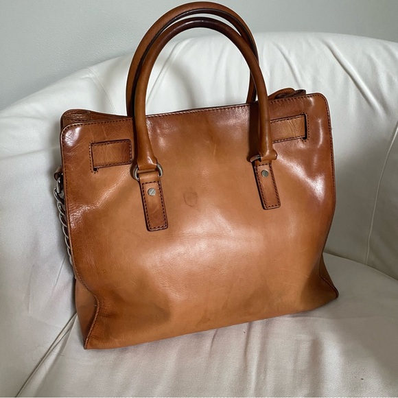 Michael Kors Hamilton Bag Intentionally Distressed Leather Silver Accents - Picture 7 of 10